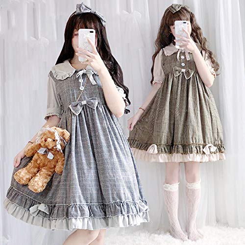 Amazon | ロリータ服 ワンピース 格子柄 コスプレ 森ガール レディース